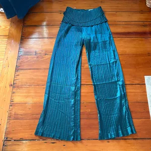 Andrea Iyamah Teal Wide-Leg Pleated Pants thumbnail 4