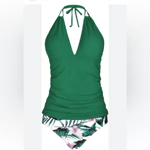 Yonique emerald green tank swim top open back size L thumbnail 3