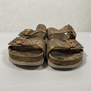 Birkenstock Arizona Suede Leather Sandals in Vintage Metallic Rose Copper Sz 38N thumbnail 3