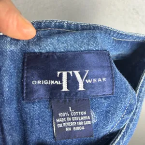 Original TY Wear Vintage Denim Dress L Blue Medium Wash Short Sleeve Zip Back thumbnail 3