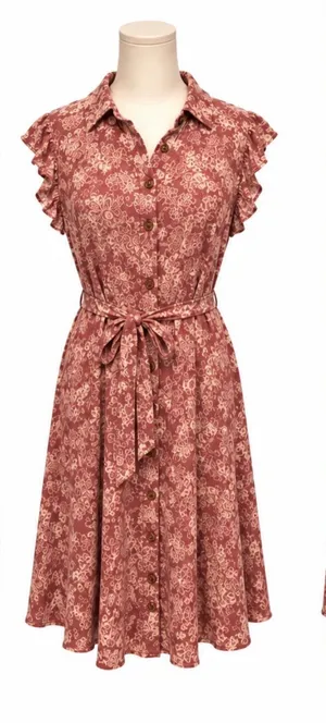 Lucky Brand Floral Button Front Shirt Dress Size M Ruffle Sleeve Tie Waist thumbnail 1