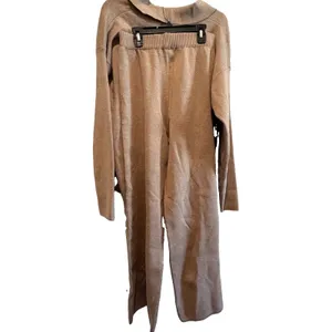 Mapcie NWT $58 2 Piece Set 2-pc Knit Outfit Sweater Pants Set Khaki Brown Large thumbnail 3