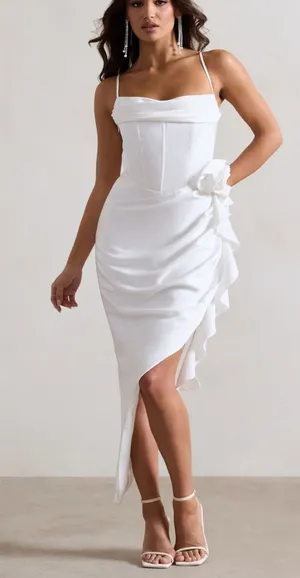 Club L London On The List White Asymmetrical Corset Midi Dress Floral Drape $145 thumbnail 1