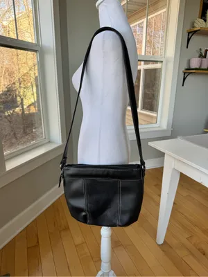 Vintage Black Leather Contrast Stitching Shoulder Bag Purse thumbnail 11