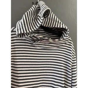 BKE Womens Striped Asymmetrical Button Neck Hoodie Sweatshirt Grey‎ White Large thumbnail 4
