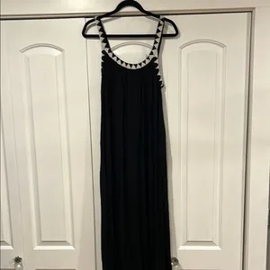 Zara Black Maxi flowing Grecian Dress medium with beaded straps. Never worn‎ thumbnail 2