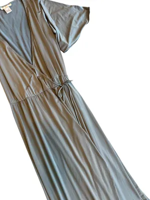 Two Birds Grey Faux Wrap Maxi Dress Flutter Sleeve Long Surplice Medium Women's thumbnail 4