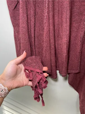 Charlotte Russe Burgundy Open-Front Knit Shawl with Tassel Trim thumbnail 3