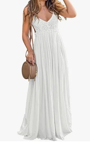 Ladmous Women’s V-Neck Lace Wedding Bridesmaid Evening Maxi Dress Size Medium thumbnail 1