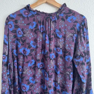 Free People Wine Purple Blue Boho Floral Mystery Bell Sleeve Tunic Blouse thumbnail 12