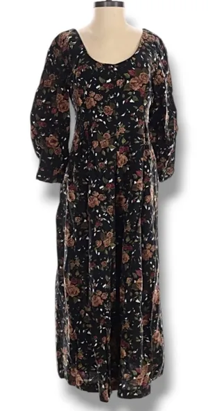 Vintage All That Jazz Dark Floral Rayon Cropped Jumpsuit 90s Grunge Romantic thumbnail 1