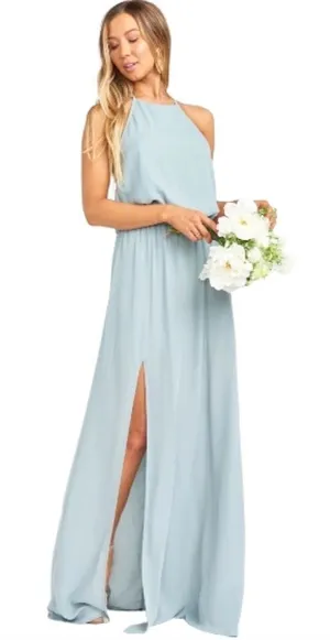 Show Me Your Mumu Bridesmaid Heather Halter Dress in‎ Silver Sage Crisp Large thumbnail 1