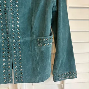 Bradley Teal Leather Lace‎ Detail Jacket Size Medium Blue thumbnail 5
