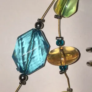 Yellow Green Blue Multicolor Silver Tone Boho Beaded Necklace thumbnail 5
