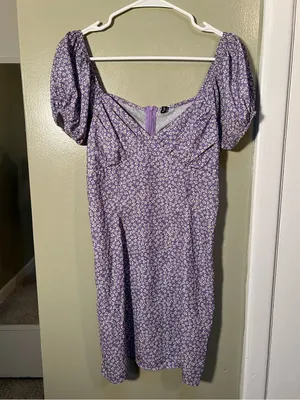 Zaful Women’s Sz 6 Mini Dress Puff Sleeve Light Purple Ditsy Floral White Yellow thumbnail 4