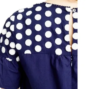 J. Crew Bell Sleeve Fringe Dot Dress blue white‎ sz 10 thumbnail 4