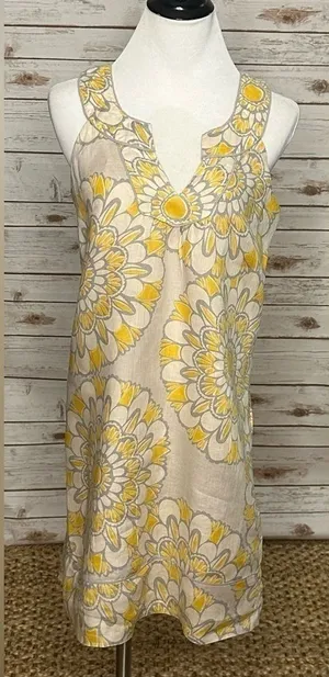 LOFT linen sleeveless sunflower sundress thumbnail 1