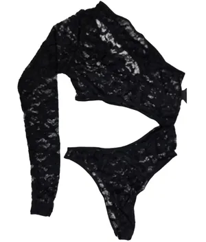 Frederick's of‎ Hollywood Kerry Asymmetrical Lace Bodysuit Lingerie Black M NWT thumbnail 1