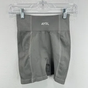 AYBL Size Small Motion Seamless Biker Shorts Gray White Trim High Waist Gym Spin thumbnail 6