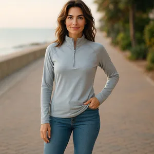 Columbia Quarter Zip‎ Pullover Womens S Gray Striped Lightweight Mock Neck thumbnail 2
