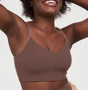OFFLINE by Aerie Seamless Ribbed V-Neck Sports Bra Bralette Olive Green M thumbnail 1