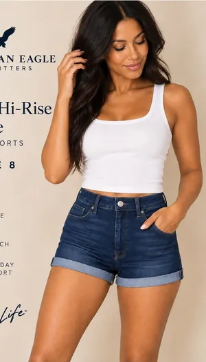 American Eagle Super Hi-Rise Shortie Dark Wash Stretch Denim Shorts Size 8 thumbnail 1
