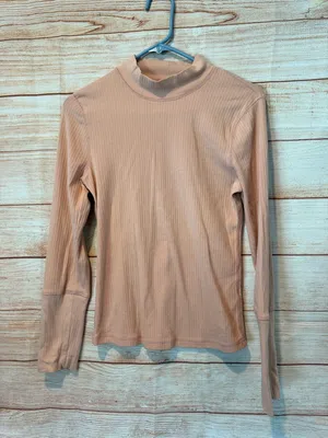 Free People Ribbed Mock Neck Long Sleeve Top - Blush Pink thumbnail 1
