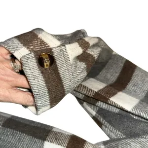 Nowrain Plaid‎ Shacket Jacket Large Cozy Neutral Flannel Layer Brown thumbnail 3