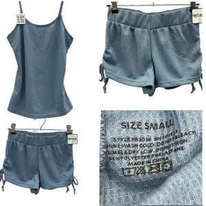 PJ Set Paris Blues Waffle Knit Adjustable Spaghetti Strap Tank and Shorts Small thumbnail 2