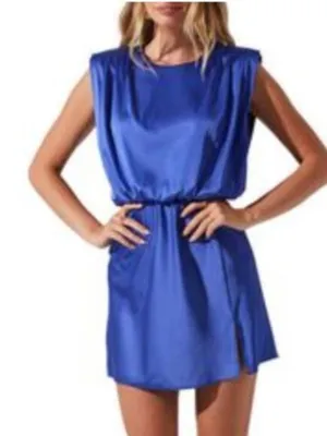 ASTR Strong Shoulder Satin Mini Dress thumbnail 1
