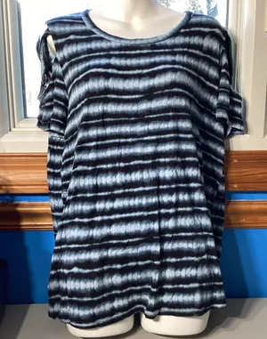 Rock & Republic Tie Dye Striped Blue Top With Shoulder Cutouts Size XL thumbnail 1