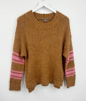 Aerie Brown And Pink Cable Knit Sweater Size XS Boho New With Tags thumbnail 1