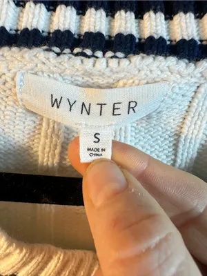 N189. Wynter Cable Knit V-Neck CropSweater with Contrast Stripe thumbnail 2
