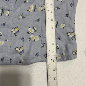 Rachel Zoe Linen Blend Crop Top Sz M Blouse Long Sleeve Square Neck Blue Floral thumbnail 12