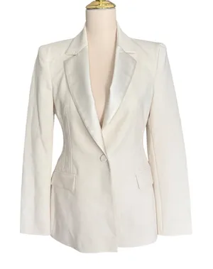 Zara Womens Cream White‎ Satin Lapel Tailored Single Button Blazer XS thumbnail 1