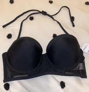 NWT Black Mesh Bustier Bikini Top thumbnail 1