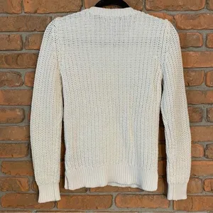 Nautica Cable Knit Sweater Womens Size Small White Crew‎ Neck Pullover Classic thumbnail 2