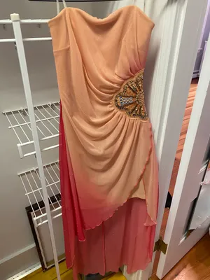 Macy's Orange and Pink Sheer Sequin Hi-Lo Dress thumbnail 2