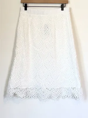 NWT Cupshe White Cutout Scalloped Hem Midi Skirt - Size: Large thumbnail 2