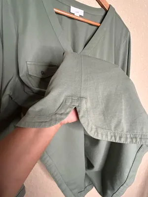 🩷 J. Jill Women Henley Top Large Green Long Sleeve V-Neck Utility Pockets Cotton thumbnail 10