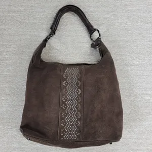 Via Spiga Suede Hobo Bag Brown Studded Rivet Leather Handle Y2K Boho Western thumbnail 3