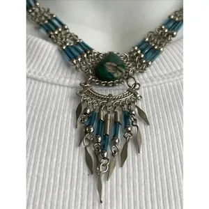 Source Unknown Handmade Glass Bead With Turquoise Collar Necklace Boho Teardrop thumbnail 2