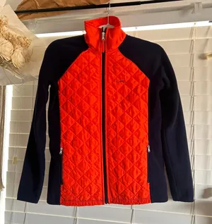 Lauren Ralph Lauren Orange Navy Quilted Fleece Jacket XS vintage thumbnail 1