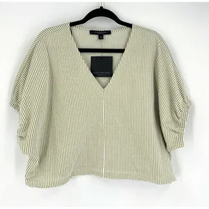 MARC NEW YORK Split Pea White Stripe V Neck Dolman Sleeve Top‎ Size S NWT Boxy thumbnail 1