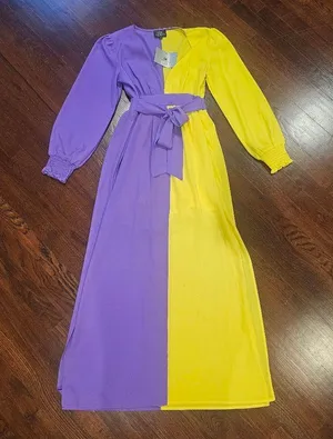 Unique Vintage Yellow and Purple Long Sleeve Dress thumbnail 2