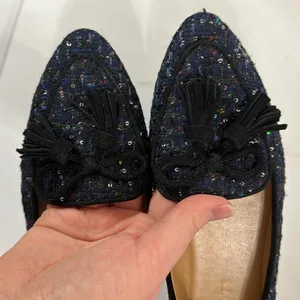 Talbots Francesca Tie Tassel Driving Moccasins in navy sequin tweed size 5.5 thumbnail 11