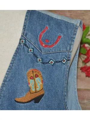 VTG Cambridge Dry Goods Western Denim Vest Womens L Embroidered Rodeo Cowgirl 90 thumbnail 4