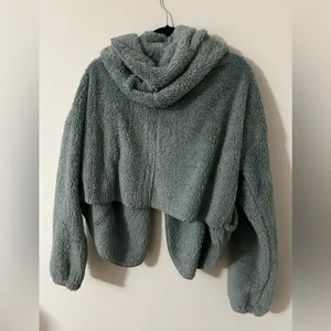 Blue hooded cropped Sherpa jacket thumbnail 2