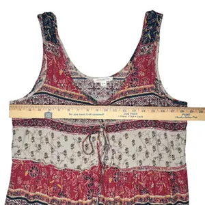 Beach Lunch Lounge Maxi Dress M Tiered Rust Tan Batik Sleeveless Hippie Boho thumbnail 10