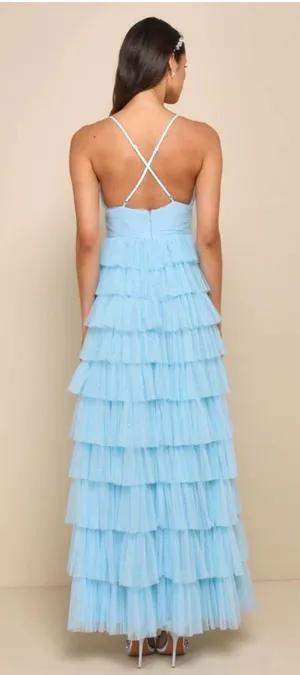Lulus Radiant Event Light Blue Mesh Tiered Backless Maxi Dress thumbnail 2